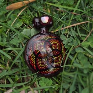 Natural Fire Opal Hand Blown Glass Pendant